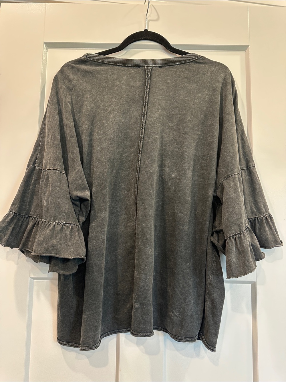 EASEL Mineral Washed Ruffle-Sleeve Top - Picture 2 of 4